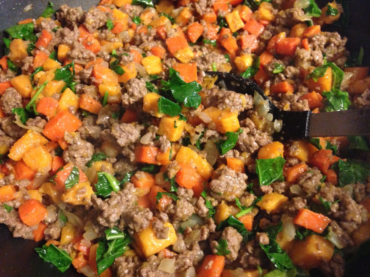 One Skillet Dinner- Beef, Sweet Potato and&nbsp;Kale